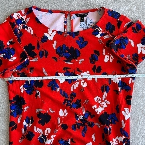 BANANA Republic red Floral round neck Shift Dress Size 10 - Picture 5 of 8